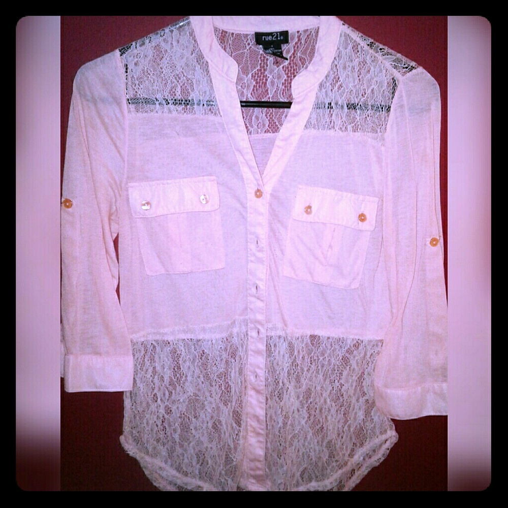 Rue21 Light Pink Lace Button Down☡💕